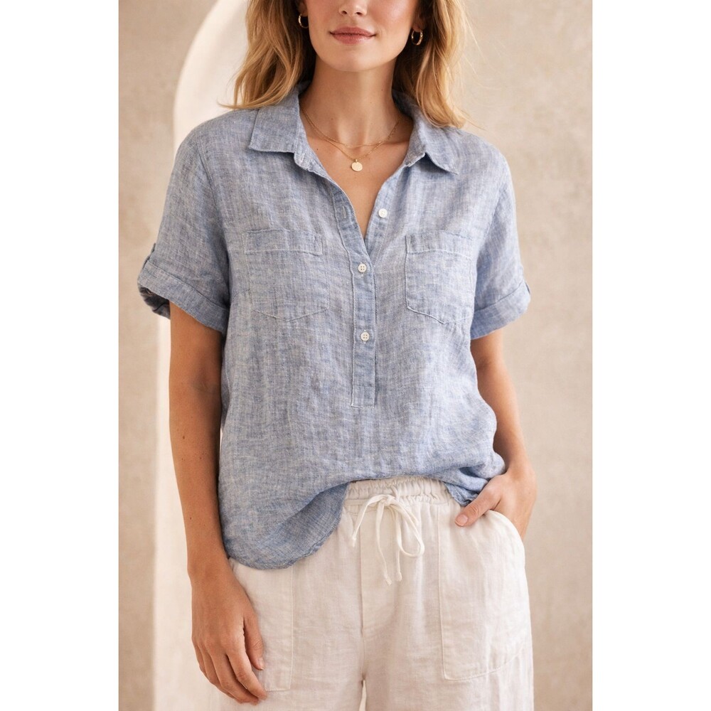 Coastal Grandma 100% Linen Button Shirt Minimalist Old Money Summer Size L